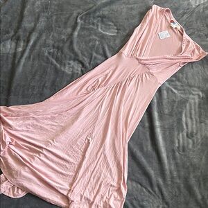 Free People Pink Beach Sundress with V-Neck and Cap Sleeves